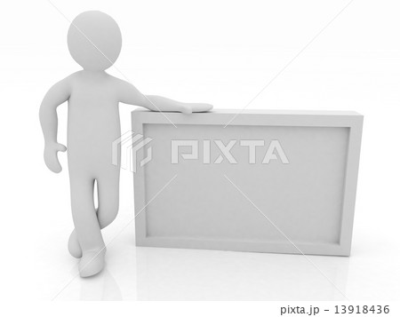 3d human with blank billboard isolated on white background 13918436