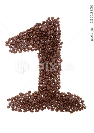 Roasted coffee beans placed in the shape of number one 13918856