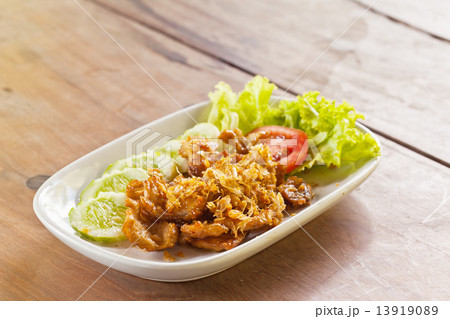 Thai food, Pork with garlic on plate 13919089