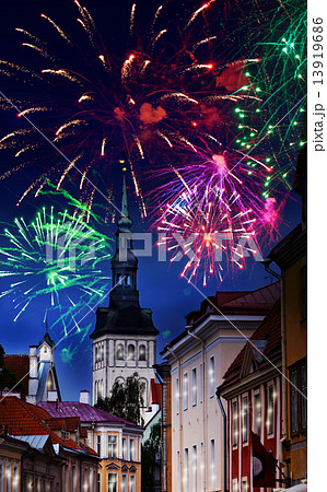 Festive fireworks over the Old city in Tallinn, Estonia. Festive fireworks over the Old city in Tallinn, Estonia. 13919686