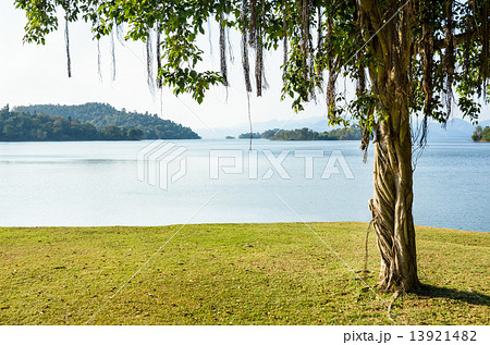 Landscaped lawns for leisure on a Kaeng Kra Chan lake 13921482