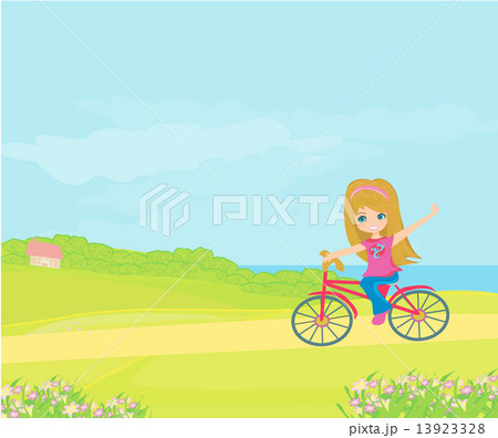 Happy Driving Bike with Cute Smiling Young Girl Happy Driving Bike with Cute Smiling Young Girl 13923328