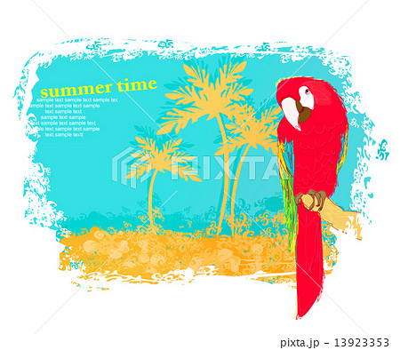 Colourful parrot bird sitting on the perch on the beach Colourful parrot bird sitting on the perch on the beach 13923353