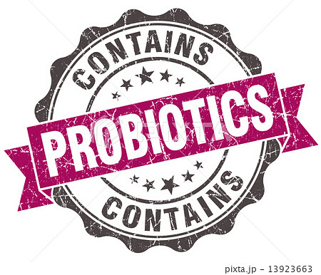 contains probiotics grunge violet seal isolated on white 13923663