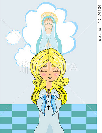 Cute little girl Praying to Blessed Virgin Mary Cute little girl Praying to Blessed Virgin Mary 13924104