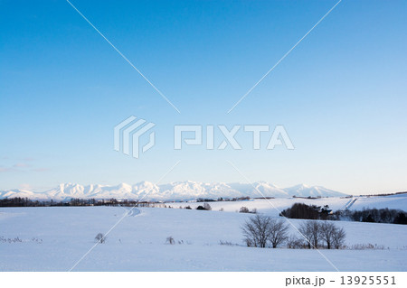 冬の青空と雪山 十勝岳連峰 冬の青空と雪山 十勝岳連峰 13925551