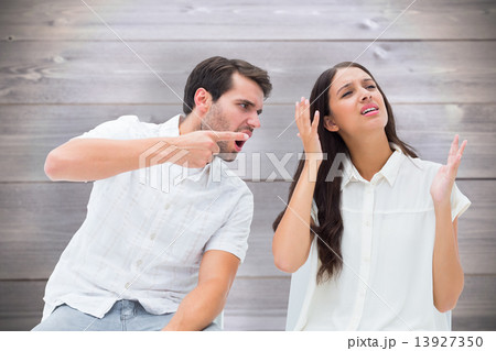 Composite image of couple sitting on chairs arguing Composite image of couple sitting on chairs arguing 13927350