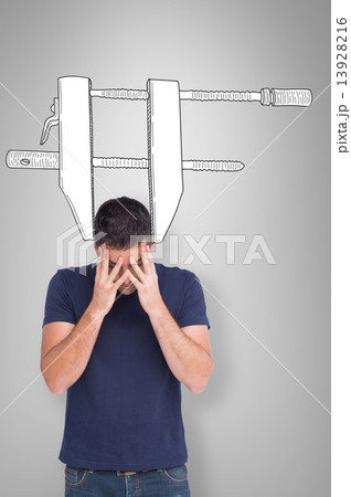 Composite image of man with headache 13928216