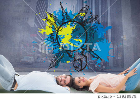 Composite image of attractive young couple smiling at camera Composite image of attractive young couple smiling at camera 13928979