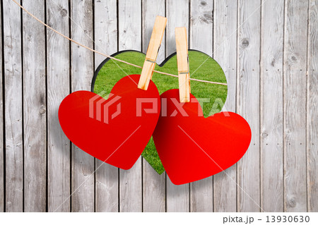 Composite image of hearts hanging on line Composite image of hearts hanging on line 13930630