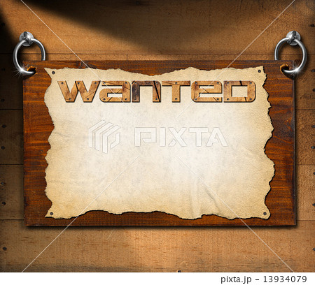 Wanted Signboard on Wooden Wall Wanted Signboard on Wooden Wall 13934079