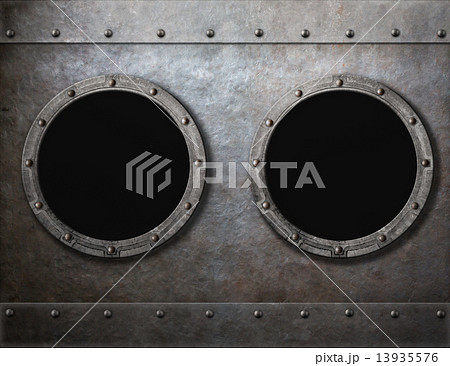 submarine or old ship two portholes metal frames background submarine or old ship two portholes metal frames background 13935576