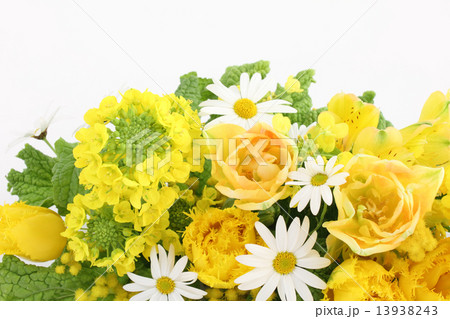 チューリップと菜の花とミモザのアレンジ（横　部分） 13938243