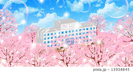 桜 学校 背景のイラスト素材
