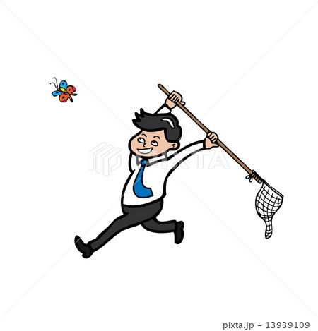 Businessman catching butterfly by net 13939109