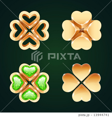 Vector Golden Four-leaf Clovers Set1 13944741