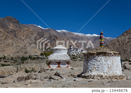 White Pagodas with Blue Sky, , in Leh - Ladakh, North of Indi White Pagodas with Blue Sky, , in Leh - Ladakh, North of Indi 13946676