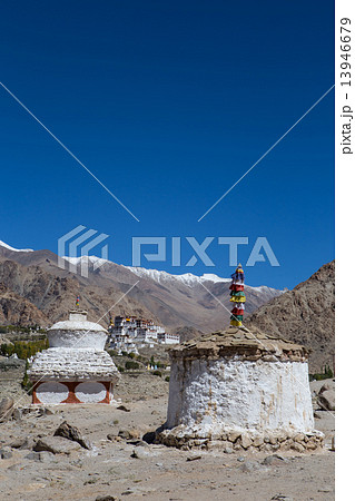 White Pagodas with Blue Sky, , in Leh - Ladakh, North of Indi White Pagodas with Blue Sky, , in Leh - Ladakh, North of Indi 13946679