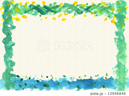 緑色と黄色と青色の抽象的な手描き絵画フレー 13946846