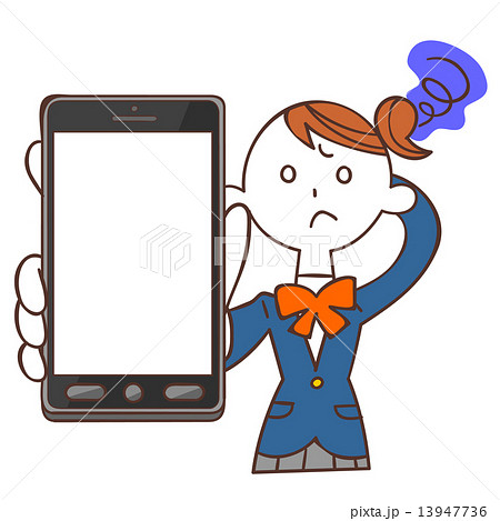 スマートフォンを持つ困惑した表情の女子学生 13947736