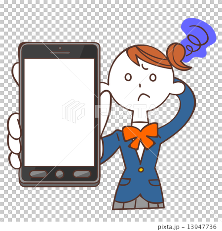 スマートフォンを持つ困惑した表情の女子学生 13947736