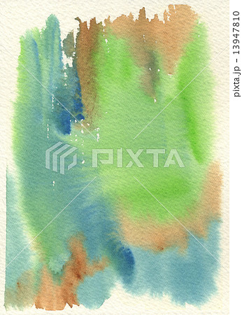 緑色と茶色と青色の抽象的な手描き水彩背景テ 13947810