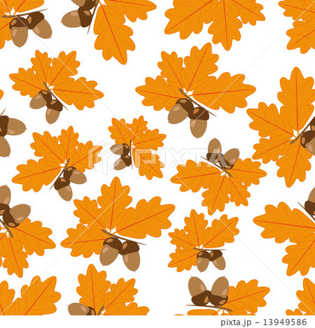 Acorns With Oak Leaves in Autumn Seamless Texture 13949586