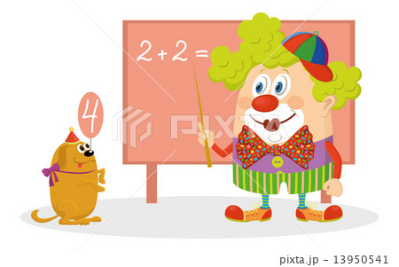 Clown with trained dog 13950541