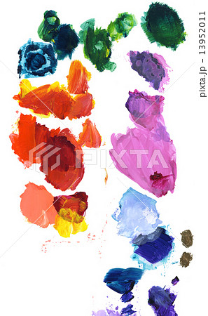 パレット上の虹色でカラフルなアクリル絵具のイラスト素材