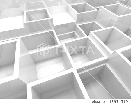 Empty 3d interior fragment with white square cells Empty 3d interior fragment with white square cells 13954519