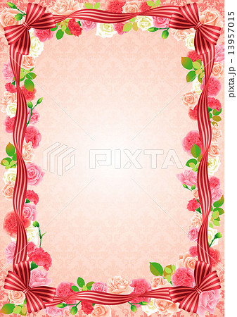 リボンと花のフレームのイラスト素材