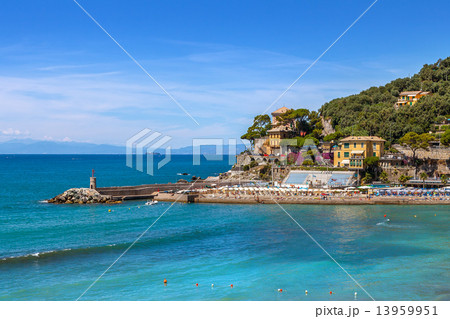 Town of Recco and Mediterranean sea in Italy. 13959951