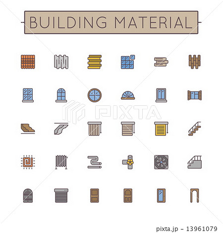 Vector Colored Building Material Line Icons 13961079