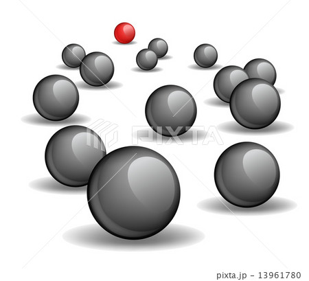 One red unique sphere lead crowd of black spheres  13961780