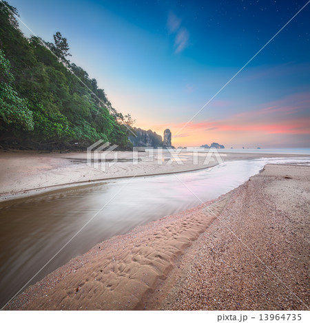 beautiful beach with colorful sky, Thailand 13964735