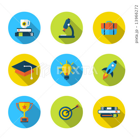 Flat icons of elements and objects for high school and college e 13966272