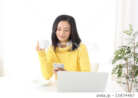 スマホでネットをする女性 スマホでネットをする女性 13974467