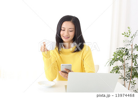 スマホでネットをする女性 スマホでネットをする女性 13974468