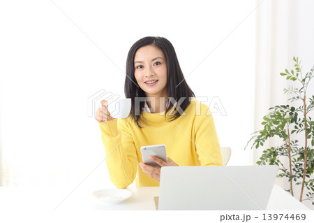 スマホでネットをする女性 スマホでネットをする女性 13974469