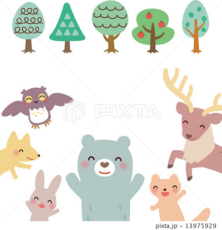 笑顔の森の動物 フレーム のイラスト素材 13975929 Pixta