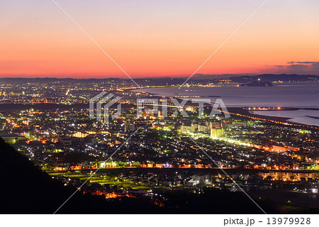 湘南平から見る夜景 藤沢 茅ヶ崎方面の写真素材
