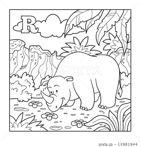 Coloring book (rhino), colorless alphabet for children 13981944