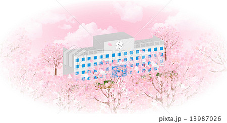 桜 学校 背景のイラスト素材