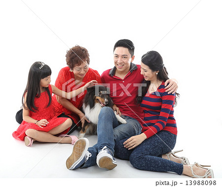 Three generation Family and pet dog 13988098
