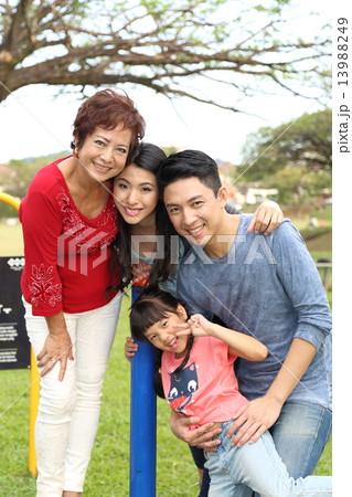 Three generation family at park Three generation family at park 13988249