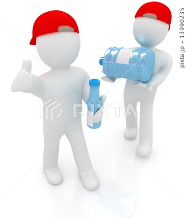 3d mans with a water bottle with clean blue water 13990235