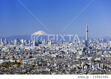 東京スカイツリーと富士山と東京都心全景  2015年1月 東京スカイツリーと富士山と東京都心全景  2015年1月 13992400