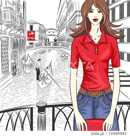 Vector lovely fashion girl on a Venice background Vector lovely fashion girl on a Venice background 13996983