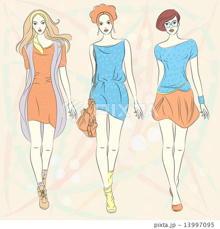 Vector beautiful fashion girls top models in dresses 13997095