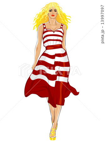 vector beautiful white girl in a striped dress vector beautiful white girl in a striped dress 13997097